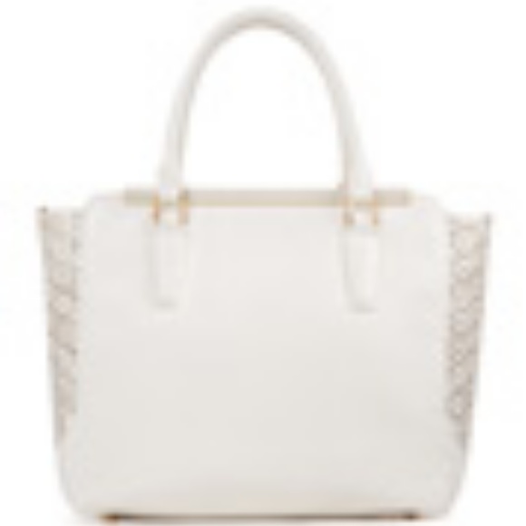 JUSTFAB White + Gold Eyelet FAUX Leather Tote NWOT - Picture 7 of 7